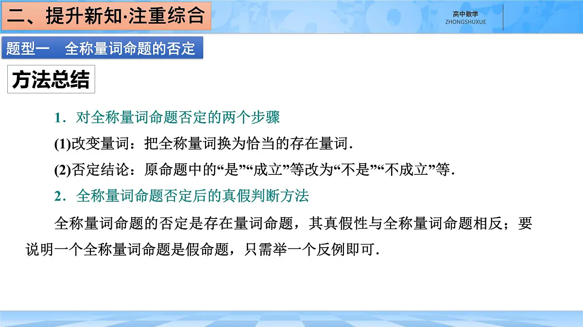 人教B版高中数学必修1 1-2-2《全称量词命题与存在量词命题的否定》课件第8页