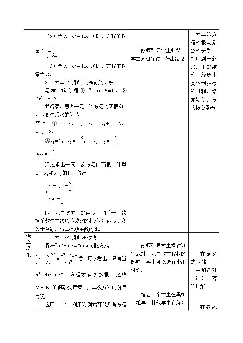 人教B版高中数学必修1 2-1-2《一元二次方程的解集及其根与系数的关系》-教学设计第2页