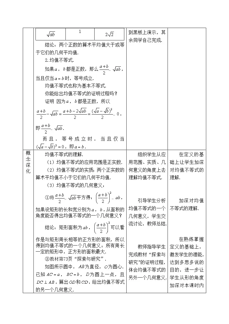 人教B版高中数学必修1 2-2-4《均值不等式的概念-》教学设计第2页