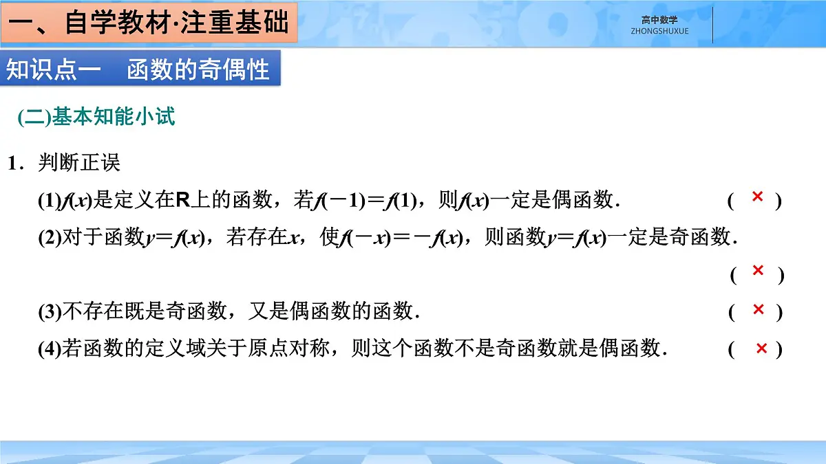 人教B版高中数学必修1 3-1-2《函数的奇偶性》-课件第6页