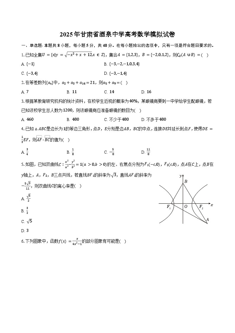 2025年甘肃省酒泉中学高考数学模拟试卷【含答案】第1页