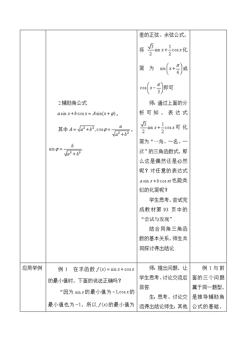 人教B版高中数学必修3 8-2-2《函数y＝asinx＋bcosx的化简、性质及其应用》教学设计第2页