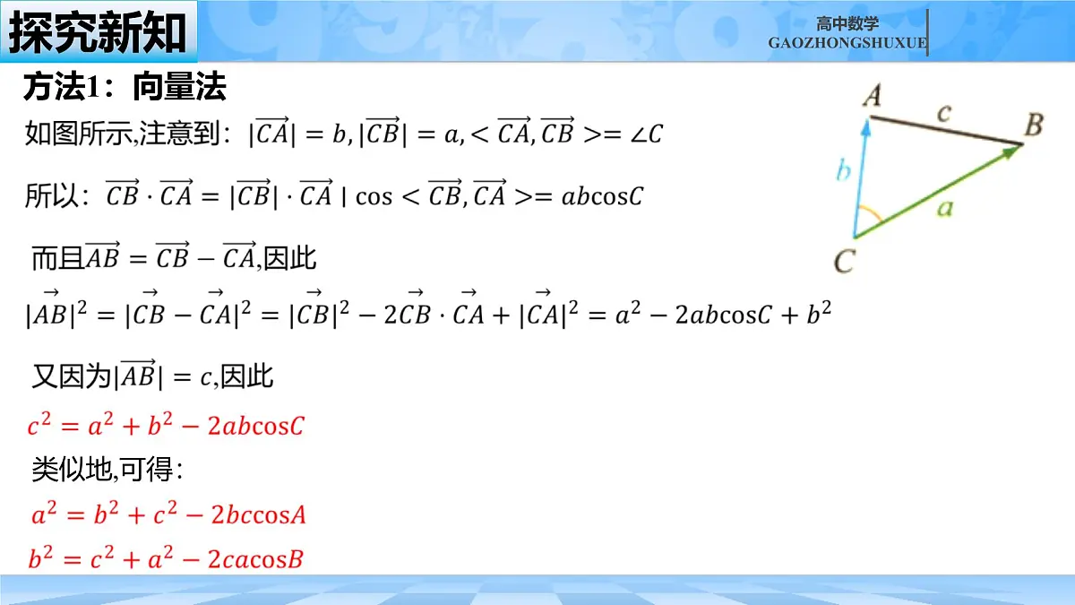 人教B版高中数学必修4 9-1-2《余弦定理—第一课时》课件第6页