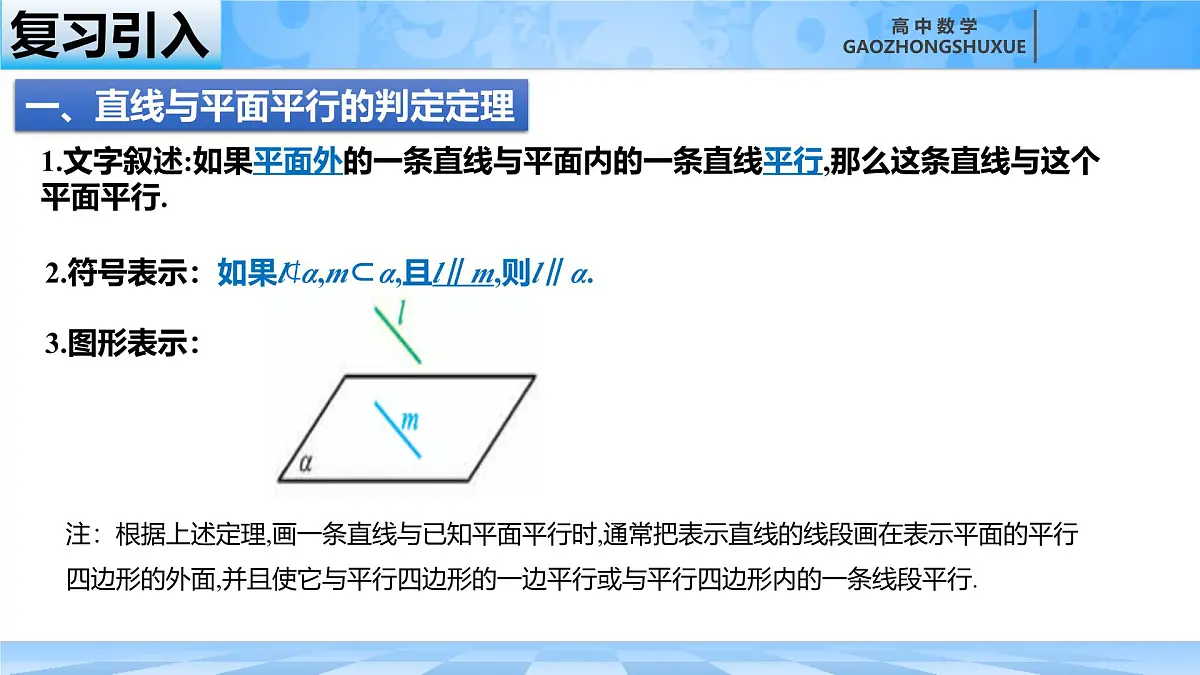 人教B版高中数学必修4 11-3-2《直线与平面平行---第2课时》课件第1页