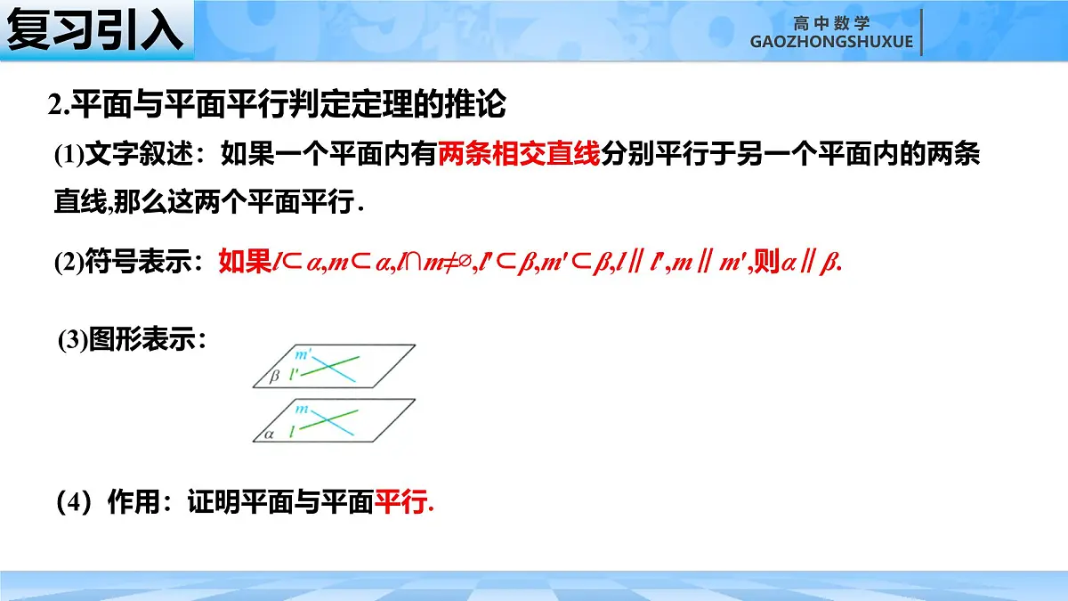 人教B版高中数学必修4 11-3-3《平面与平面平行---第2课时》课件第2页