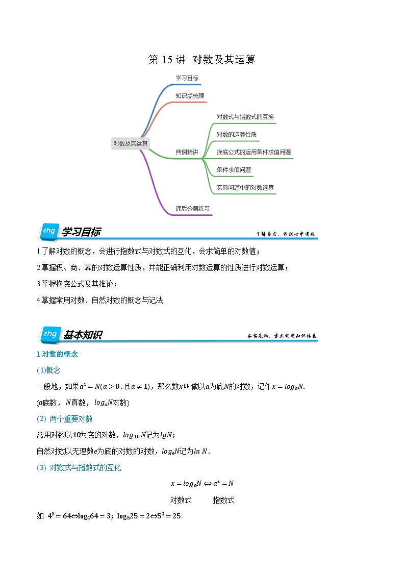 第15讲 对数及其运算 2024年新高一暑假数学预习课（人教A版2019必修第一册）（解析版）第1页