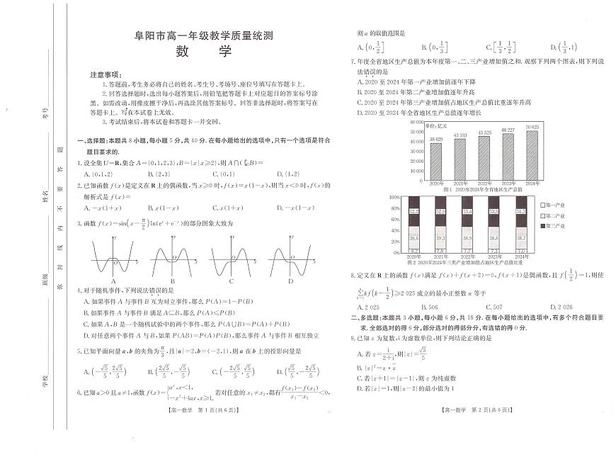 安徽省阜阳市2024-2025学年高一年级期末教学质量检测 数学.pdf第1页