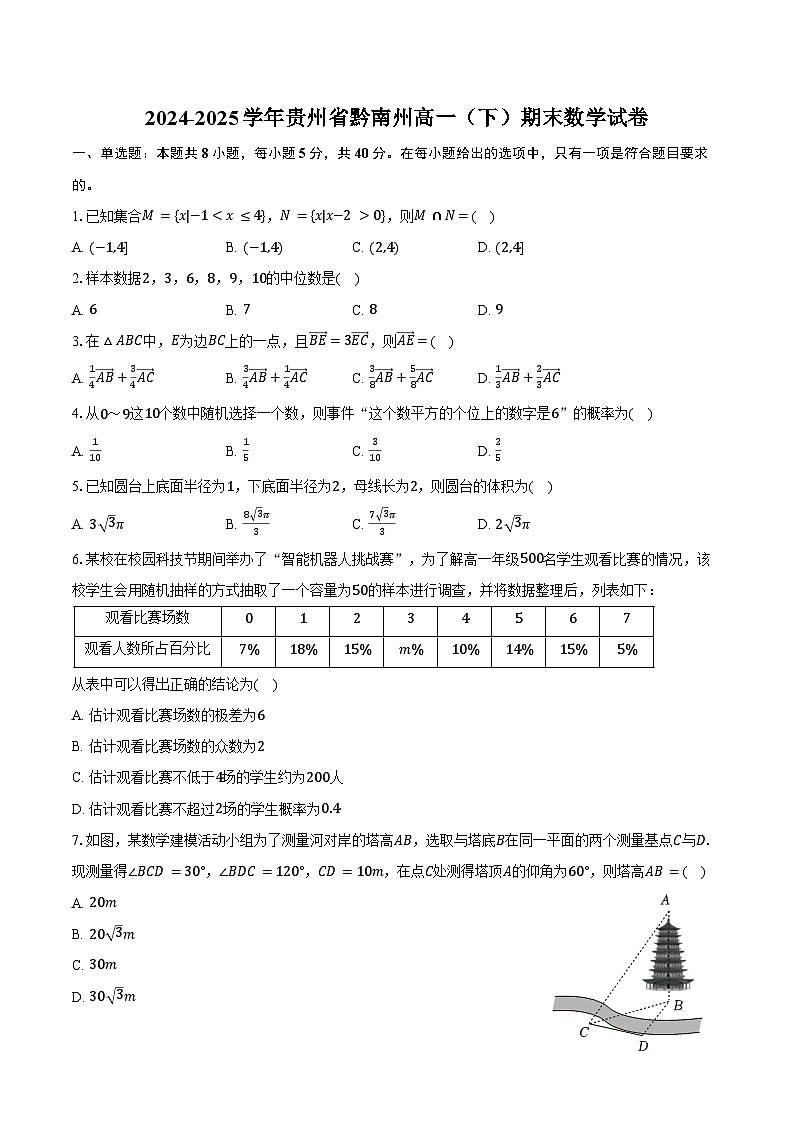 2024-2025学年贵州省黔南州高一（下）期末数学试卷（含答案）第1页