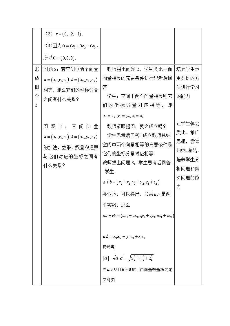 人教B版高中数学选修1 1-1-3《空间向量的坐标与空间直角坐标系》教学设计第3页