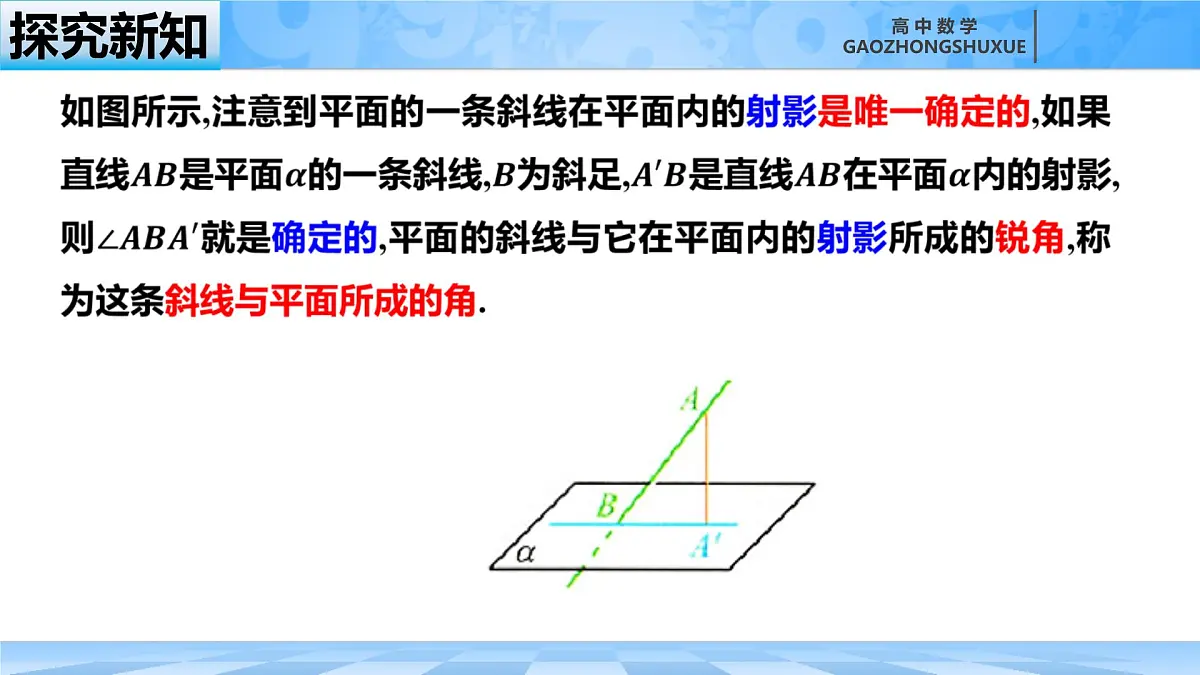 人教B版高中数学选修1 1-2-3《直线与平面的夹角》课件第8页
