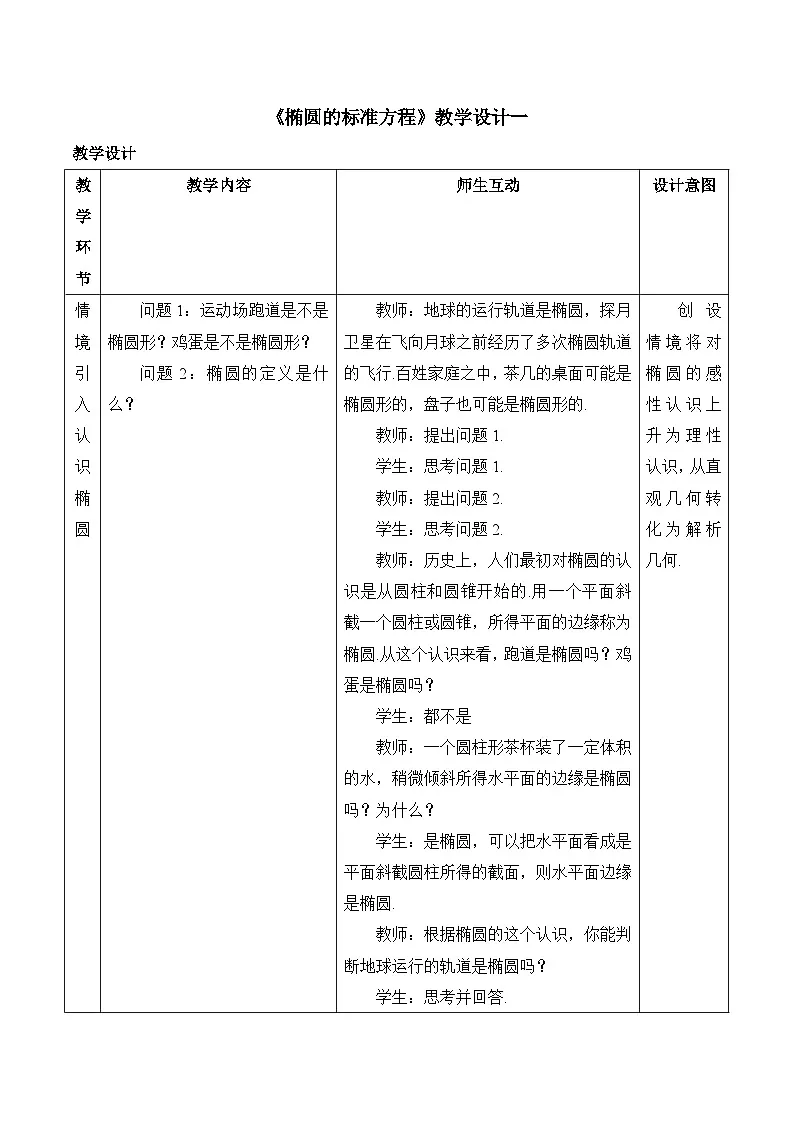 人教B版高中数学选修1 2-5-1《椭圆的标准方程》教学设计第1页