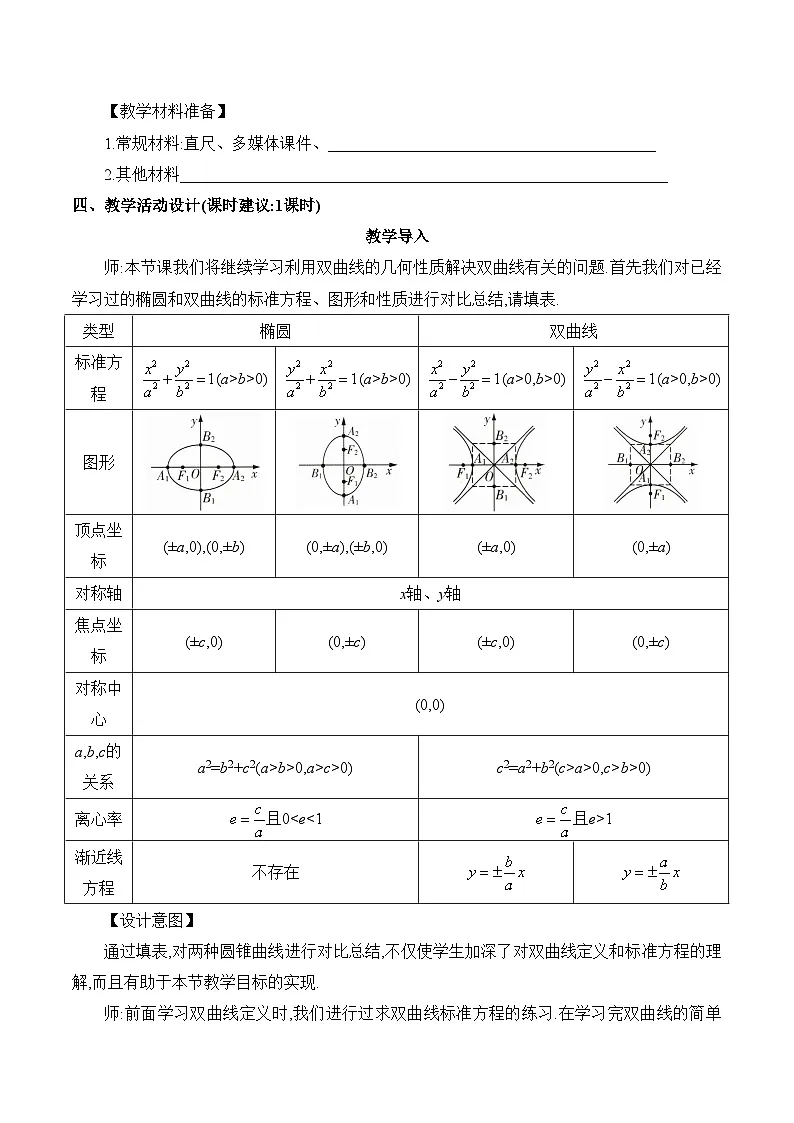 人教B版高中数学选修1 2-6-2《双曲线的几何性质(2)》教学设计第3页