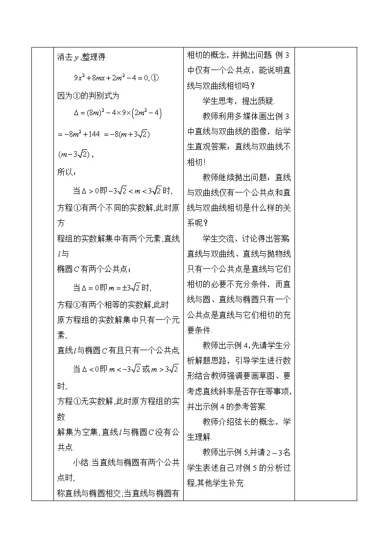 人教B版高中数学选修1 2-8《直线与圆锥曲线的位置关系》-教学设计第3页
