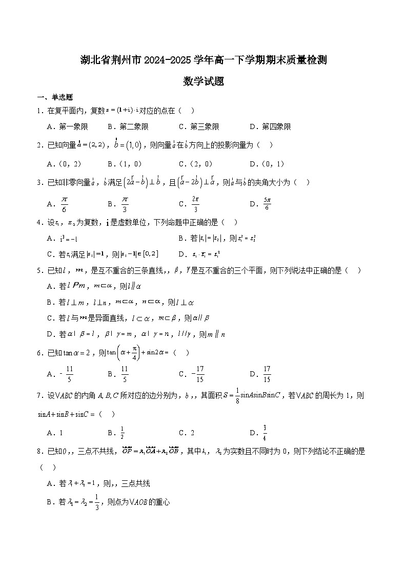 湖北省荆州市2024-2025学年高一下学期期末考试数学试题（Word版附解析）第1页