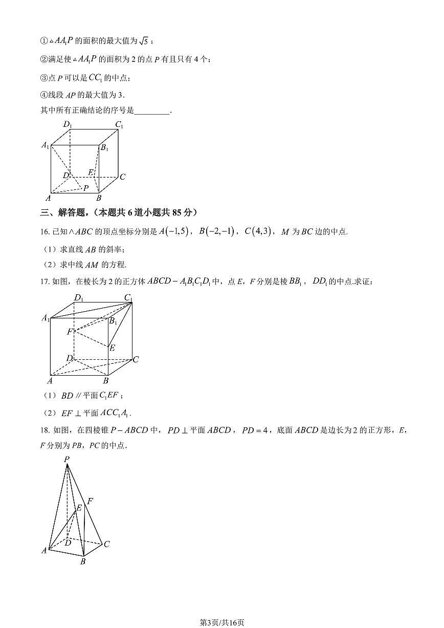 2024北京民大附中高二（上）期中数学试卷（教师版）第3页