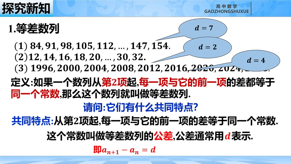 人教B版高中数学选修3 5-2-1《等差数列---概念和通项公式》课件第7页