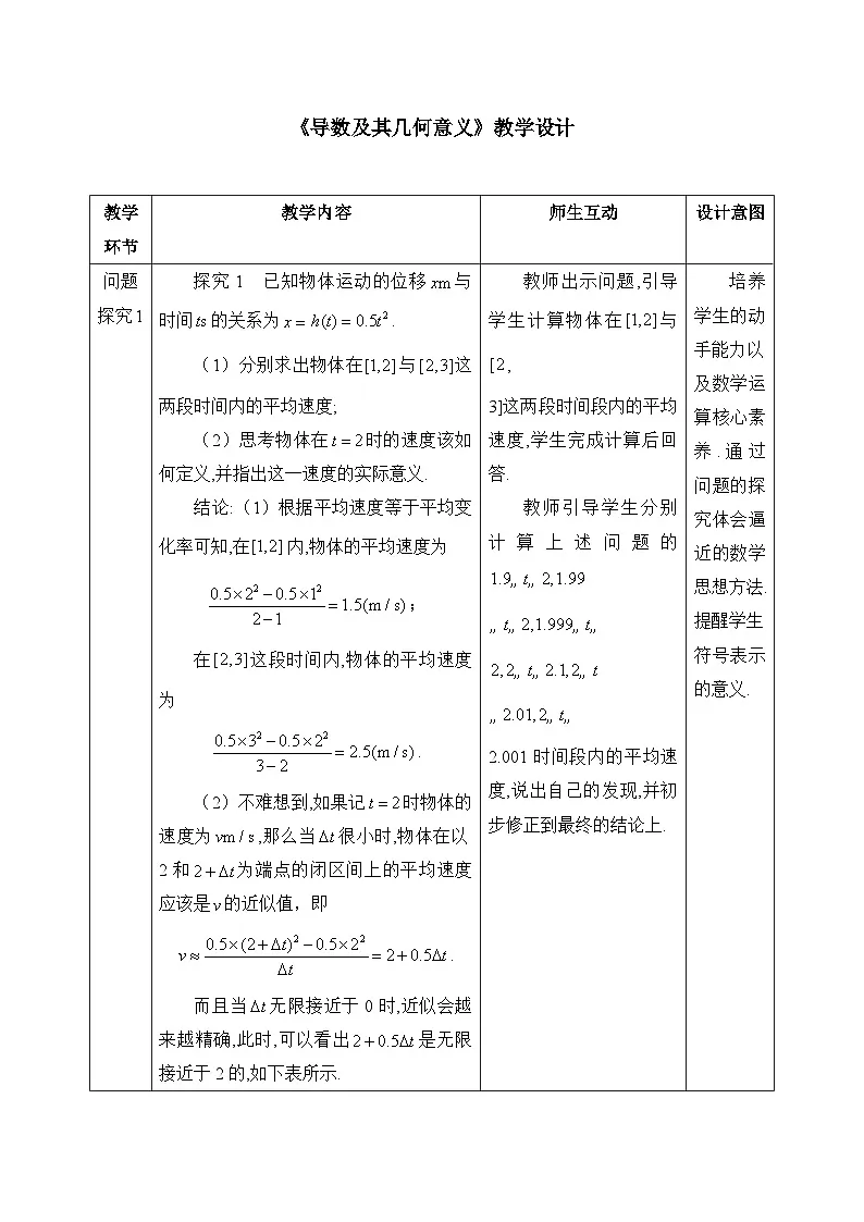 人教B版高中数学选修3 6-1-2《导数及其几何意义》教学设计第1页