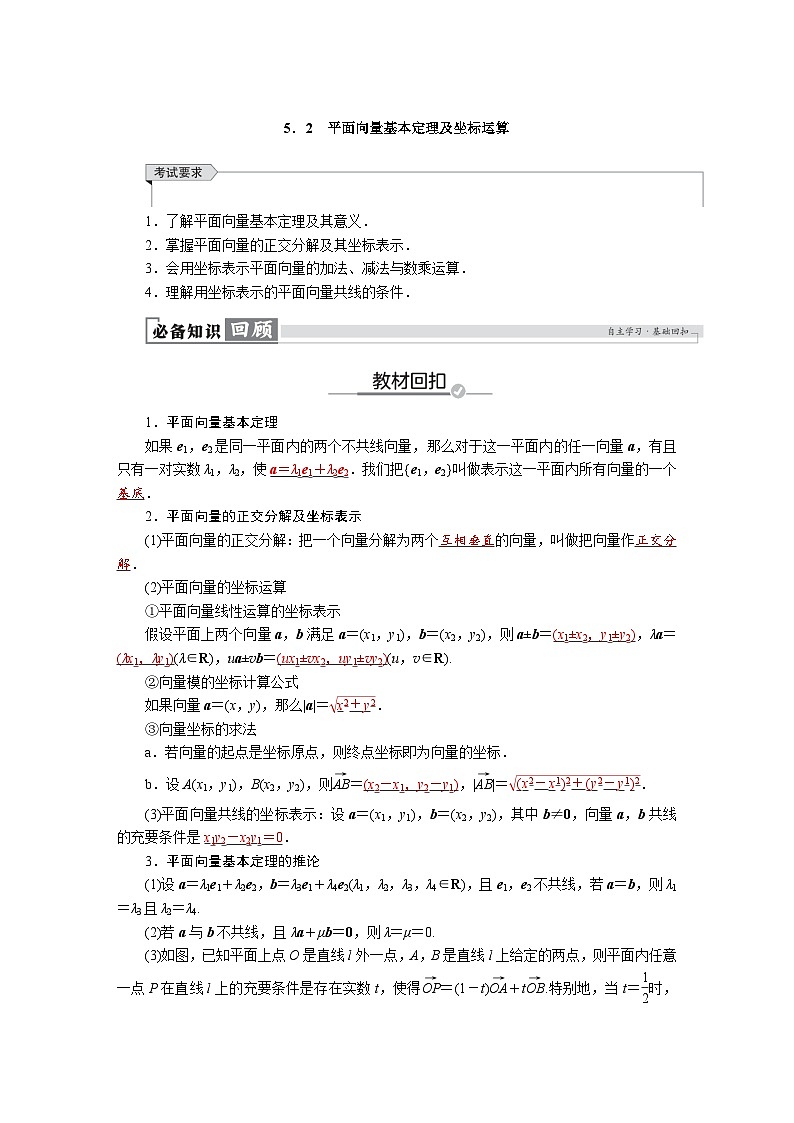 高考数学精品讲义练习【一轮复习】第五章　5．2　平面向量基本定理及坐标运算第1页