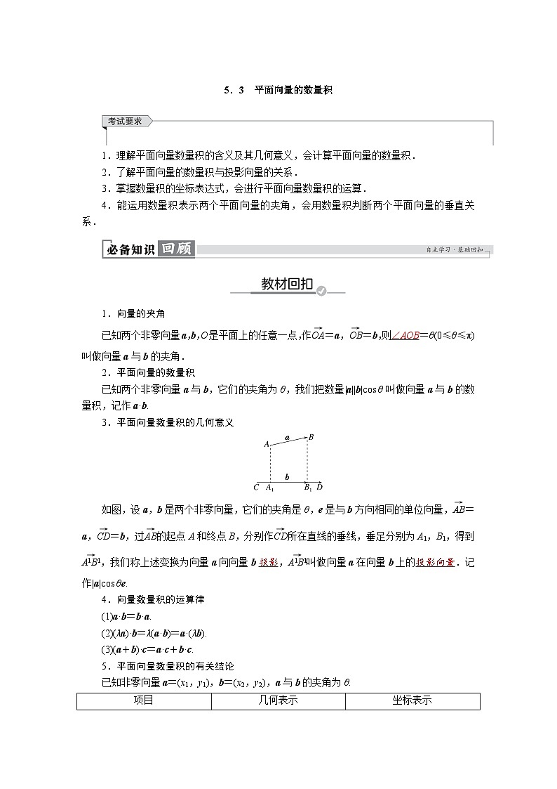 高考数学精品讲义练习【一轮复习】第五章　5．3　平面向量的数量积第1页