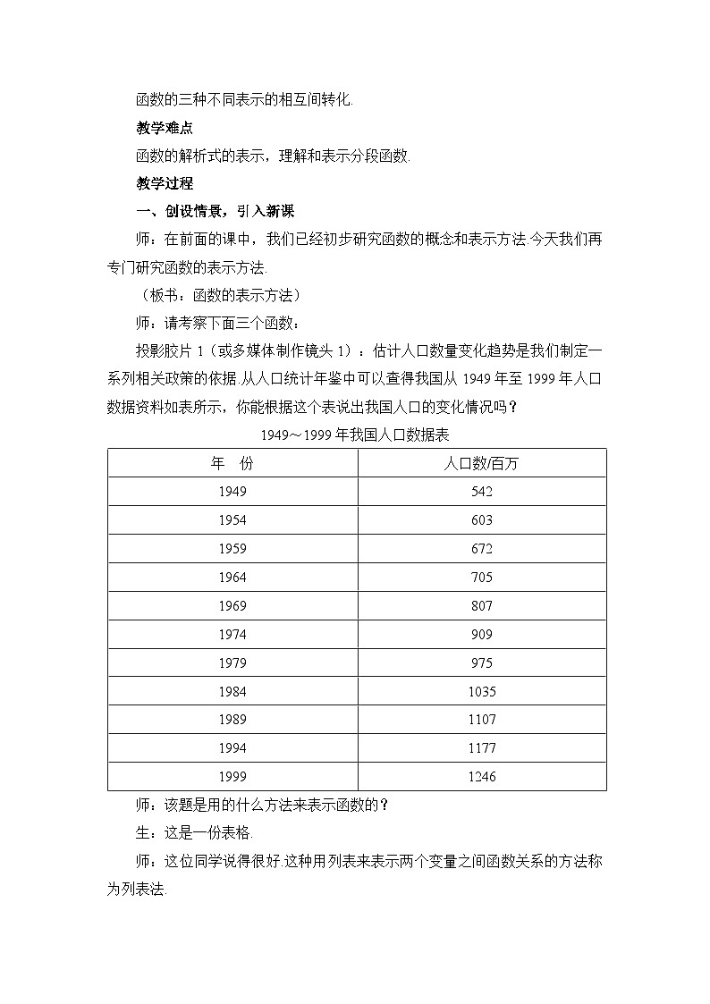 人教课标B版高中数学必修1 2-1-2《函数的表示方法》教学设计第2页