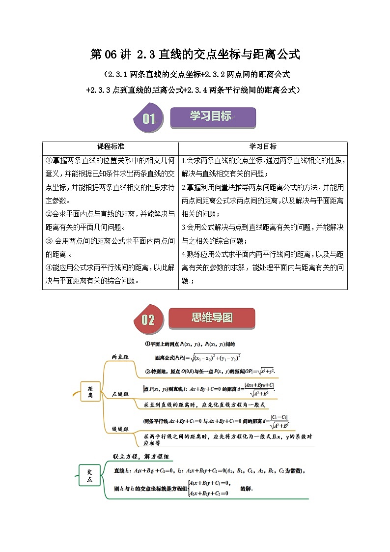 (人教A版数学选择性必修一)2025年秋季学期讲义第19讲2.3直线的交点坐标与距离公式(学生版+教师版)第1页