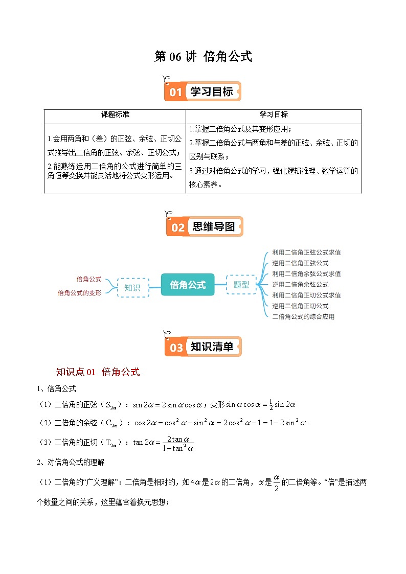 (人教B版)2025秋高中数学必修三同步讲义第17讲倍角公式(2个知识点+7类热点题型讲练+习题巩固)(学生版+解析)第1页