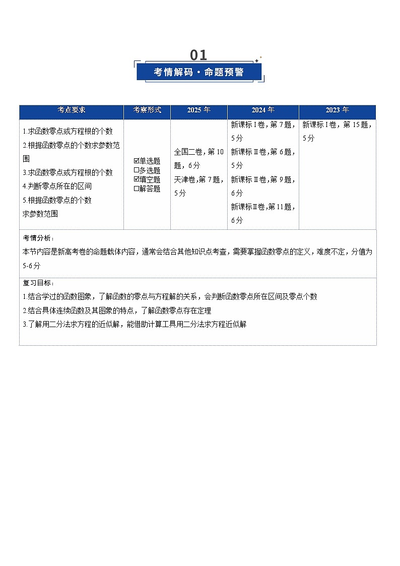 2026年高考数学一轮复习讲练测(通用版)第07讲函数与方程(复习讲义)(原卷版+解析版)第2页