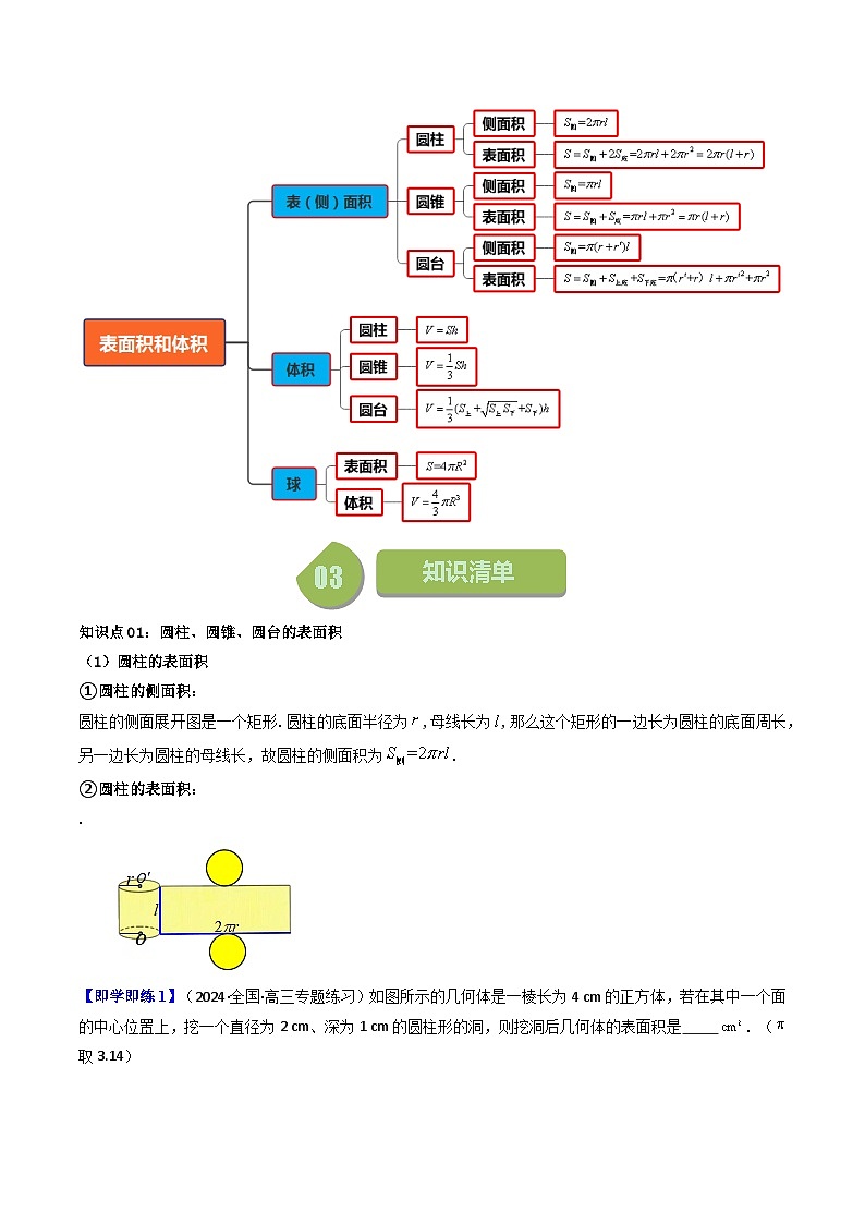 (人教A版数学必修二)2025春季学期讲义第28讲8.3.2圆柱、圆锥、圆台、球的表面积和体积(学生版+解析)第2页