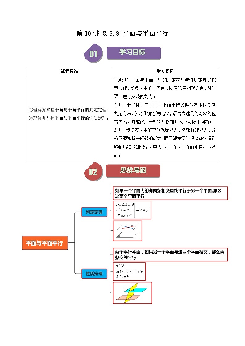 (人教A版数学必修二)2025春季学期讲义第33讲8.5.3平面与平面平行(学生版+解析)第1页