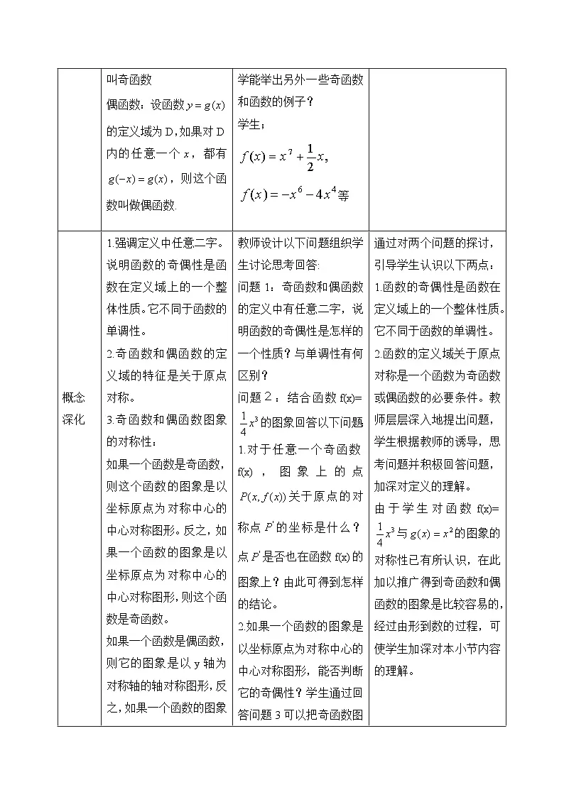 人教课标B版高中数学必修1 2-1-4《函数的奇偶性》表格式教学设计第3页