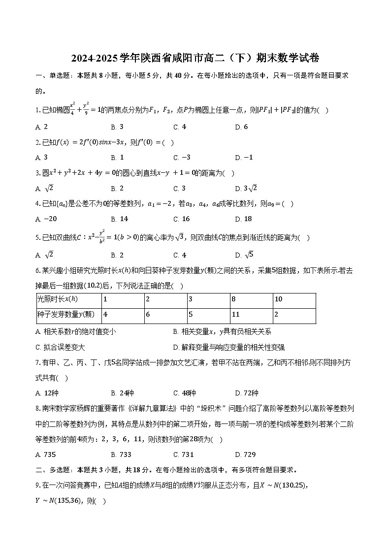2024-2025学年陕西省咸阳市高二（下）期末数学试卷（含解析）第1页