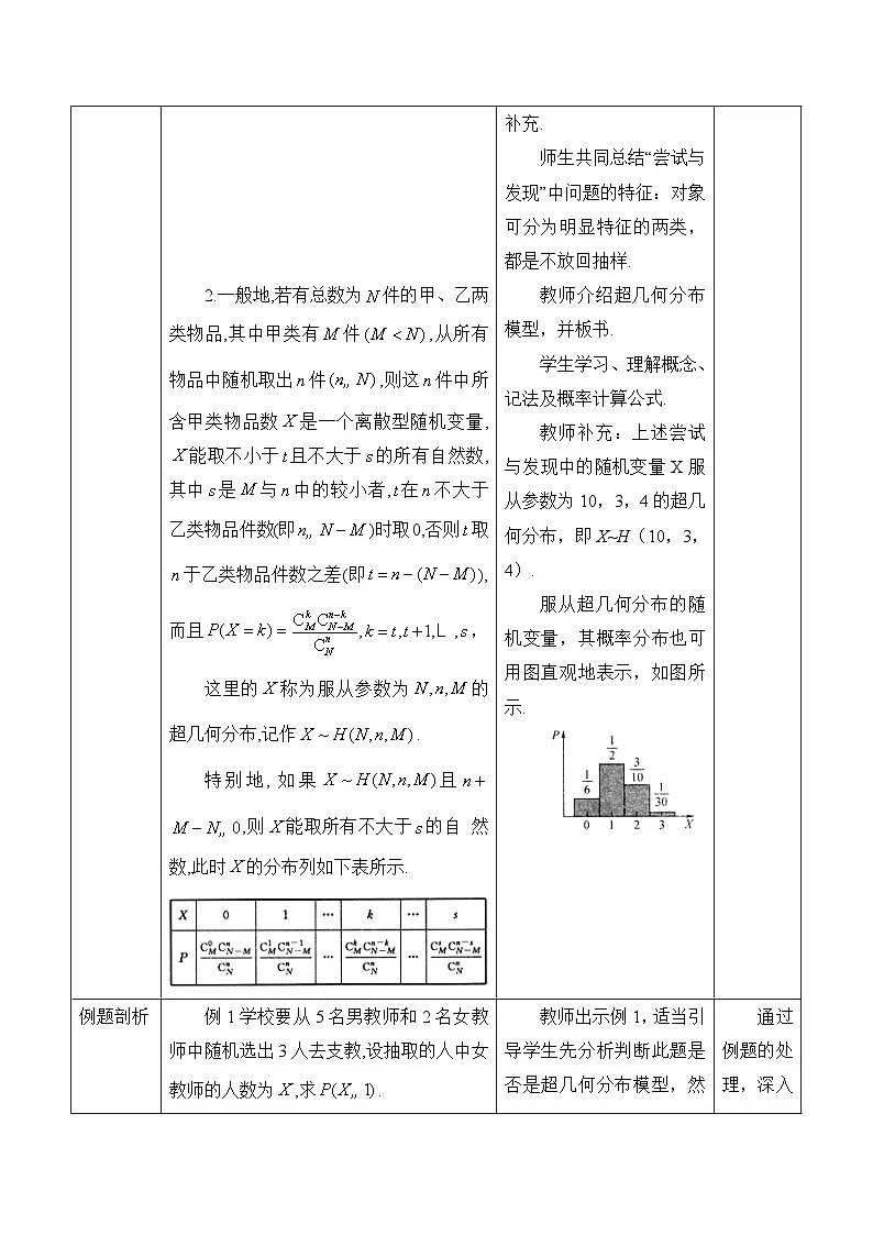 人教B版高中数学选修2 4-2-3《超几何分布》表格式教学设计第2页