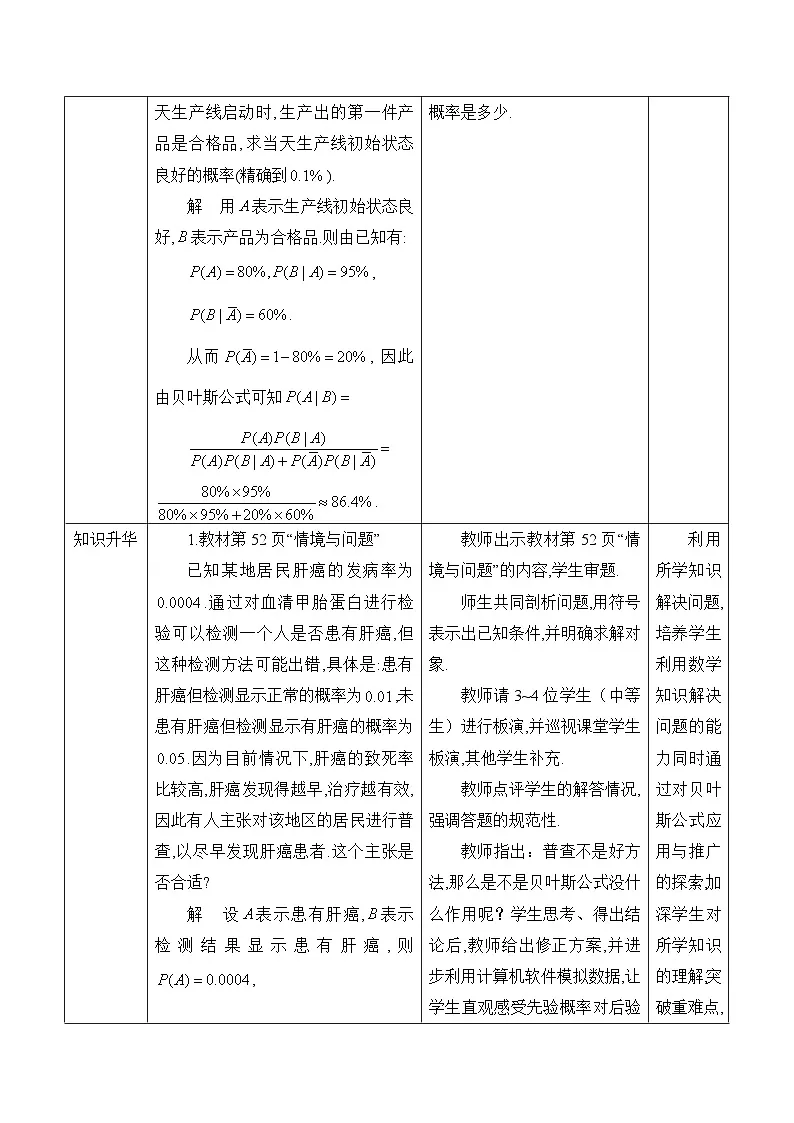人教B版高中数学选修2 4-1-3《贝叶斯公式》表格式教学设计第3页