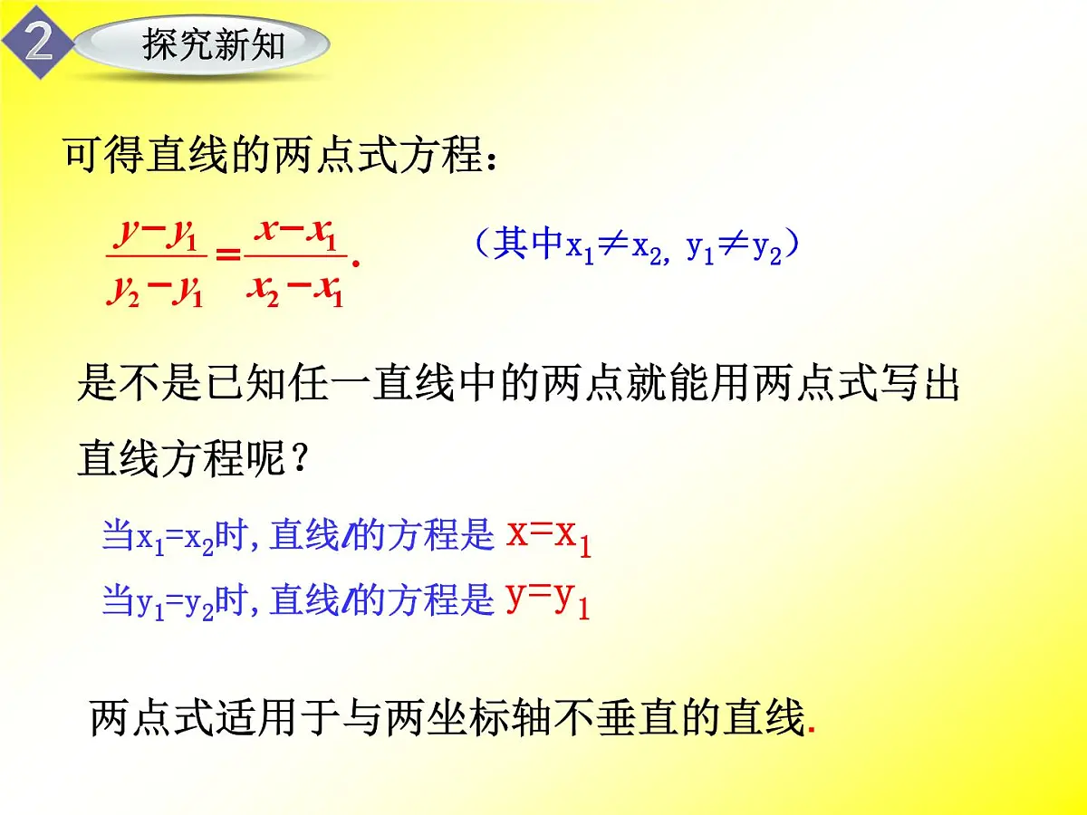 人教课标B版高中数学必修2 2-2-2《直线的两点式方程》课件第7页