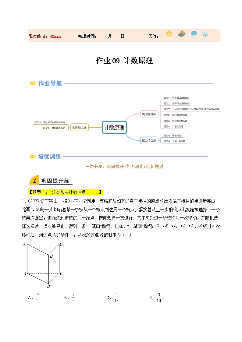 暑假作业09 计数原理（原卷版）第1页