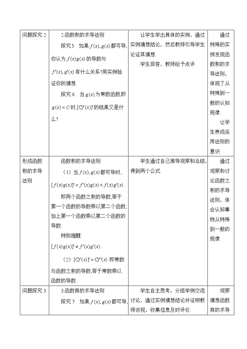 人教B版高中数学选修3 6-1-4-2《函数和、差、积、商的求导法则》教学设计第3页