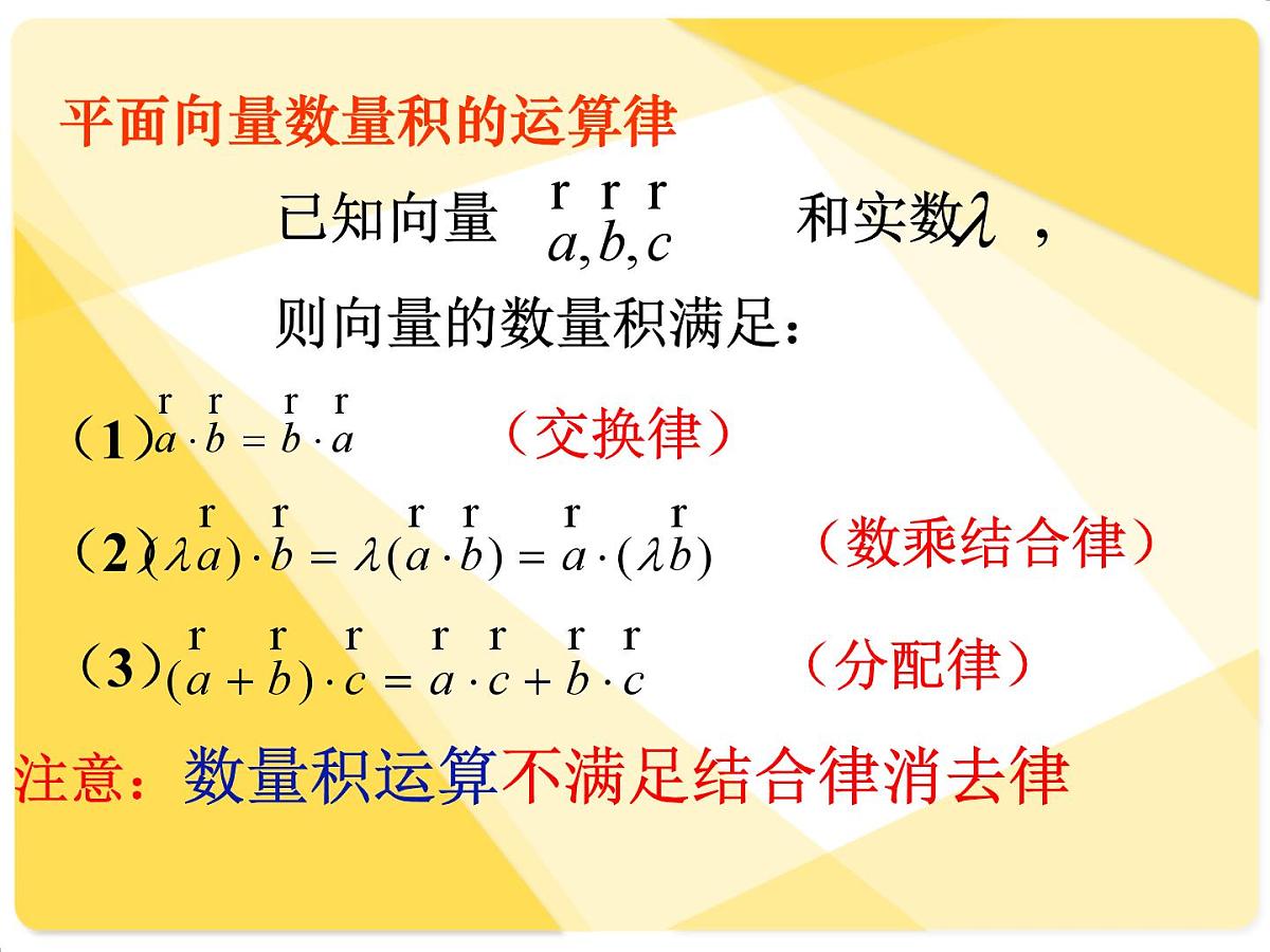 人教课标B版高中数学必修4 2-3-3《向量数量积的运算律》--课件第3页