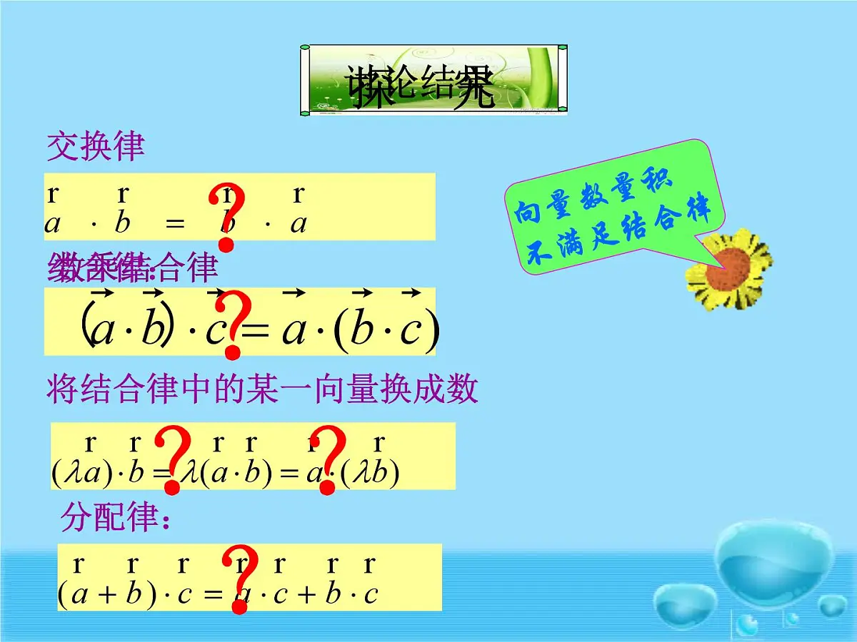 人教课标B版高中数学必修4 2-3-3《向量数量积的运算律》-课件第6页