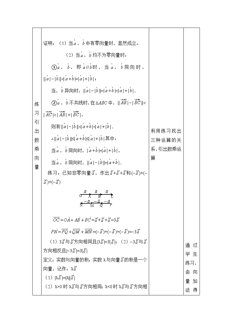 人教课标B版高中数学必修4 2-1-2、3、4《向量的加法、减法、数乘运算》表格式教案第3页