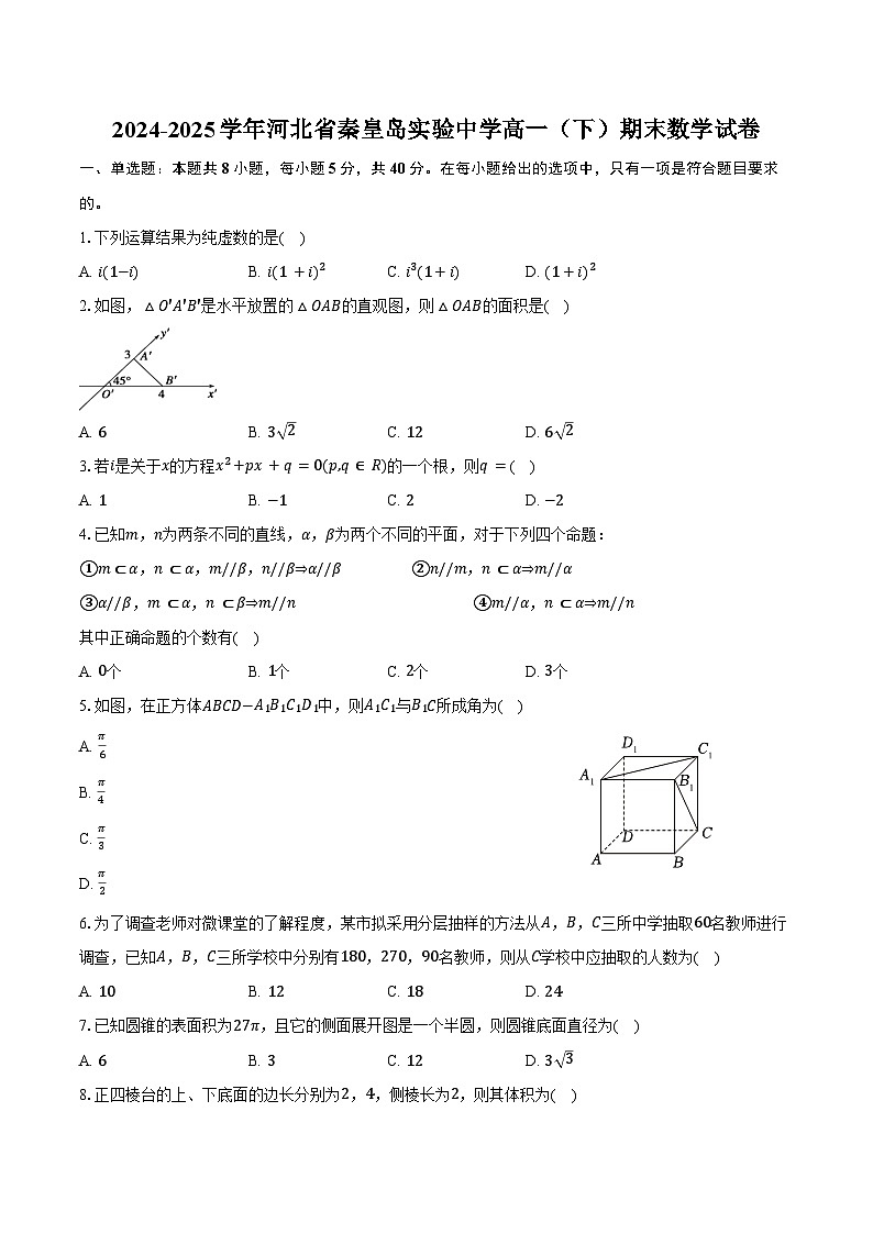 2024-2025学年河北省秦皇岛实验中学高一（下）期末数学试卷（含答案）第1页