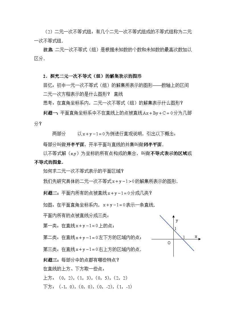 人教课B标版高中数学必修5 3-5-1二元一次不等式组所表示的平面区域 教学设计第2页