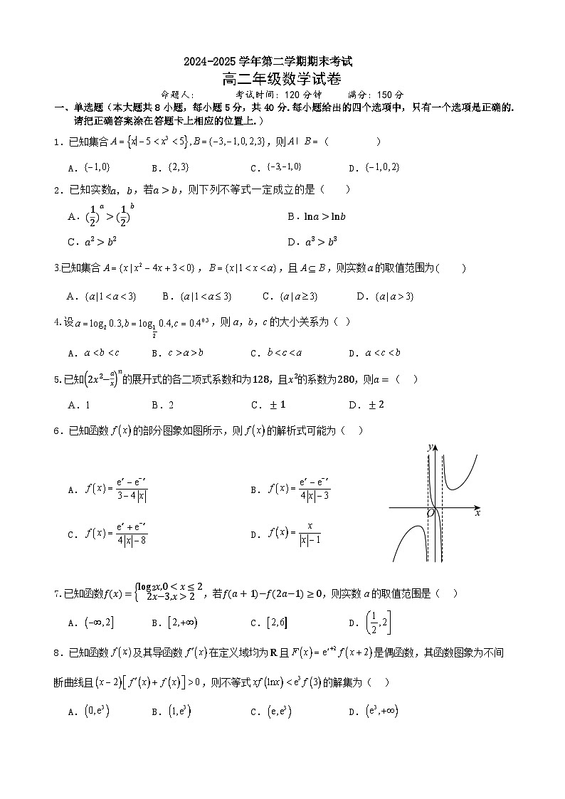 安徽省合肥市第七中学2024-2025学年高二下学期期末考试数学试题第1页