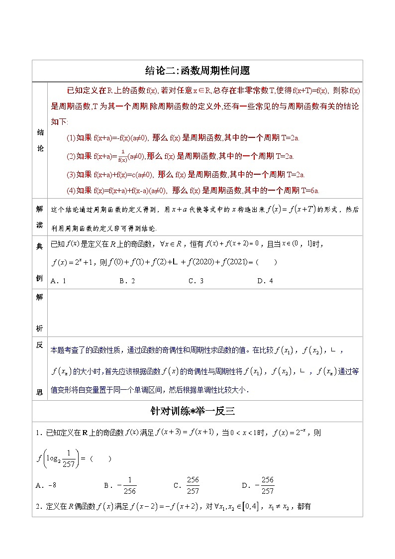 人教版高考数学第二轮专项复习专题02  函数周期性问题-高中数学经典二级结论解读与应用训练（原卷版）第1页