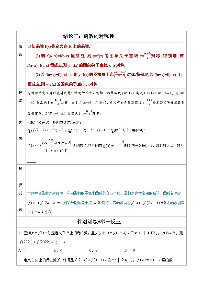 人教版高考数学第二轮专项复习专题03　函数的对称性-高中数学经典二级结论解读与应用训练（原卷版）第1页