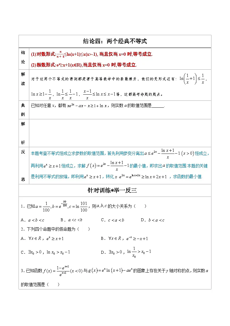 人教版高考数学第二轮专项复习专题04 两个经典不等式-高中数学经典二级结论解读与应用训练原卷版）第1页
