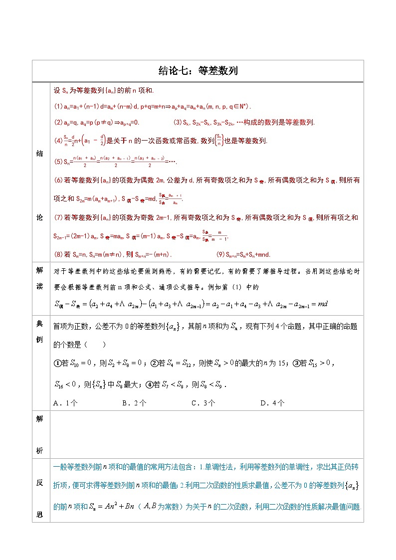 人教版高考数学第二轮专项复习专题07 等差数列 -高中数学经典二级结论解读与应用训练（原卷版）第1页