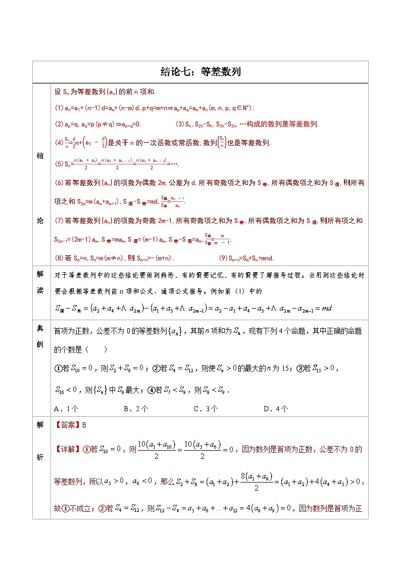 人教版高考数学第二轮专项复习专题07 等差数列 -高中数学经典二级结论解读与应用训练（解析版）第1页