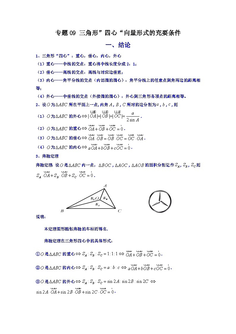 人教版高考数学第二轮专项练习专题09 三角形”四心“向量形式的充要条件（原卷版）第1页