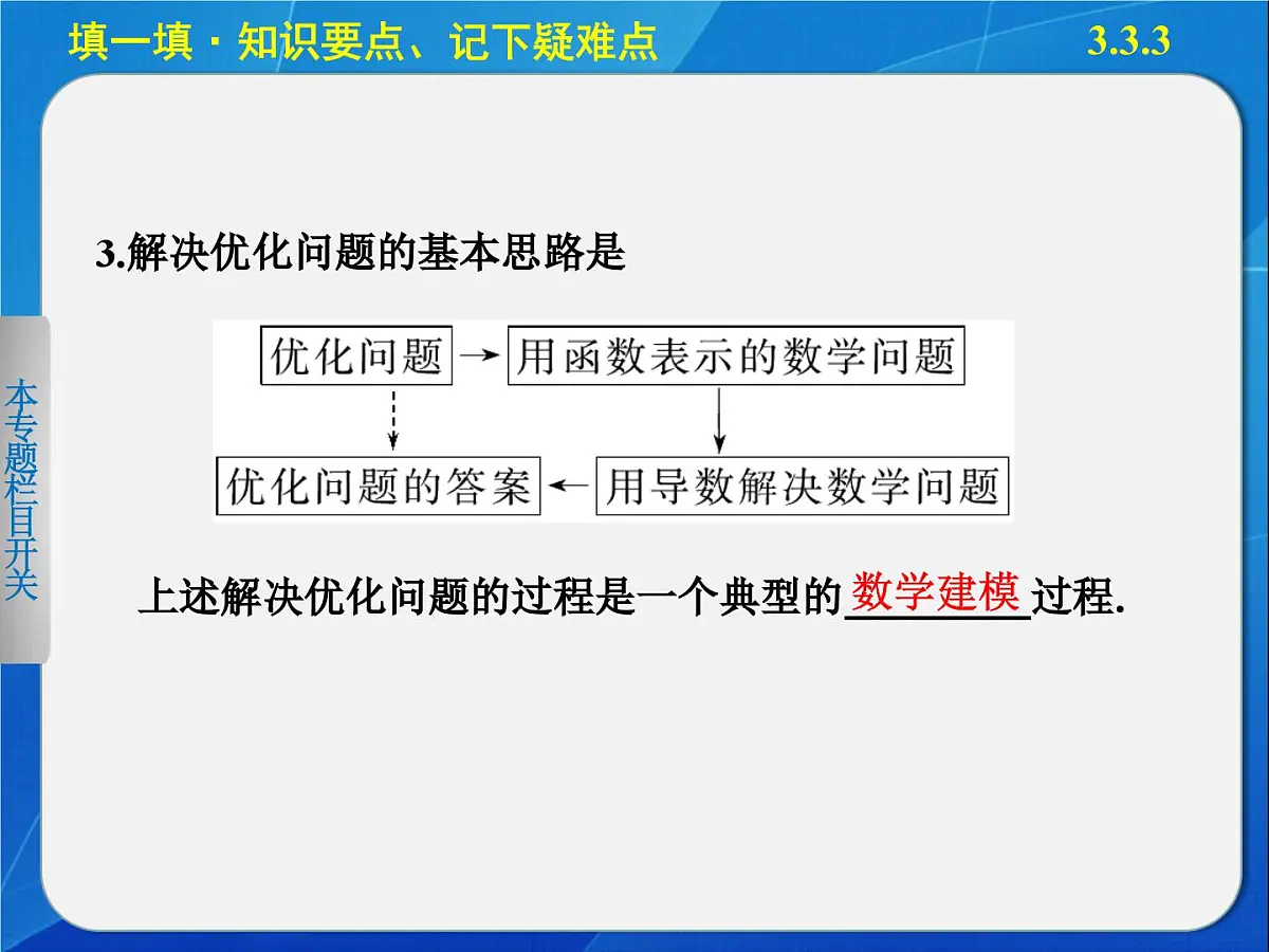 人教课标B版高中数学选修1-1 3-3-3《导数的实际应用》教学课件第3页