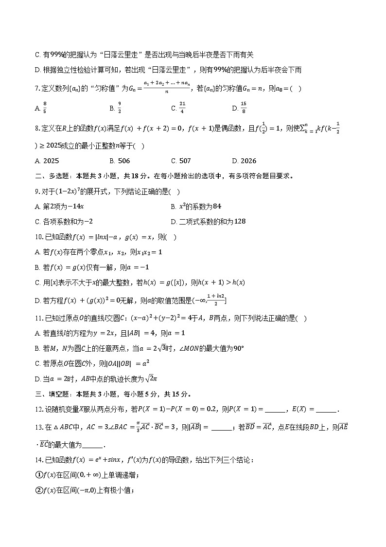 2024-2025学年云南省玉溪市民族中学高二（下）期末数学试卷（A卷）（含解析）第2页